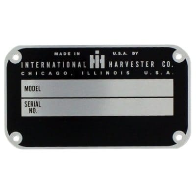 IH Serial Number Tag with Rivets